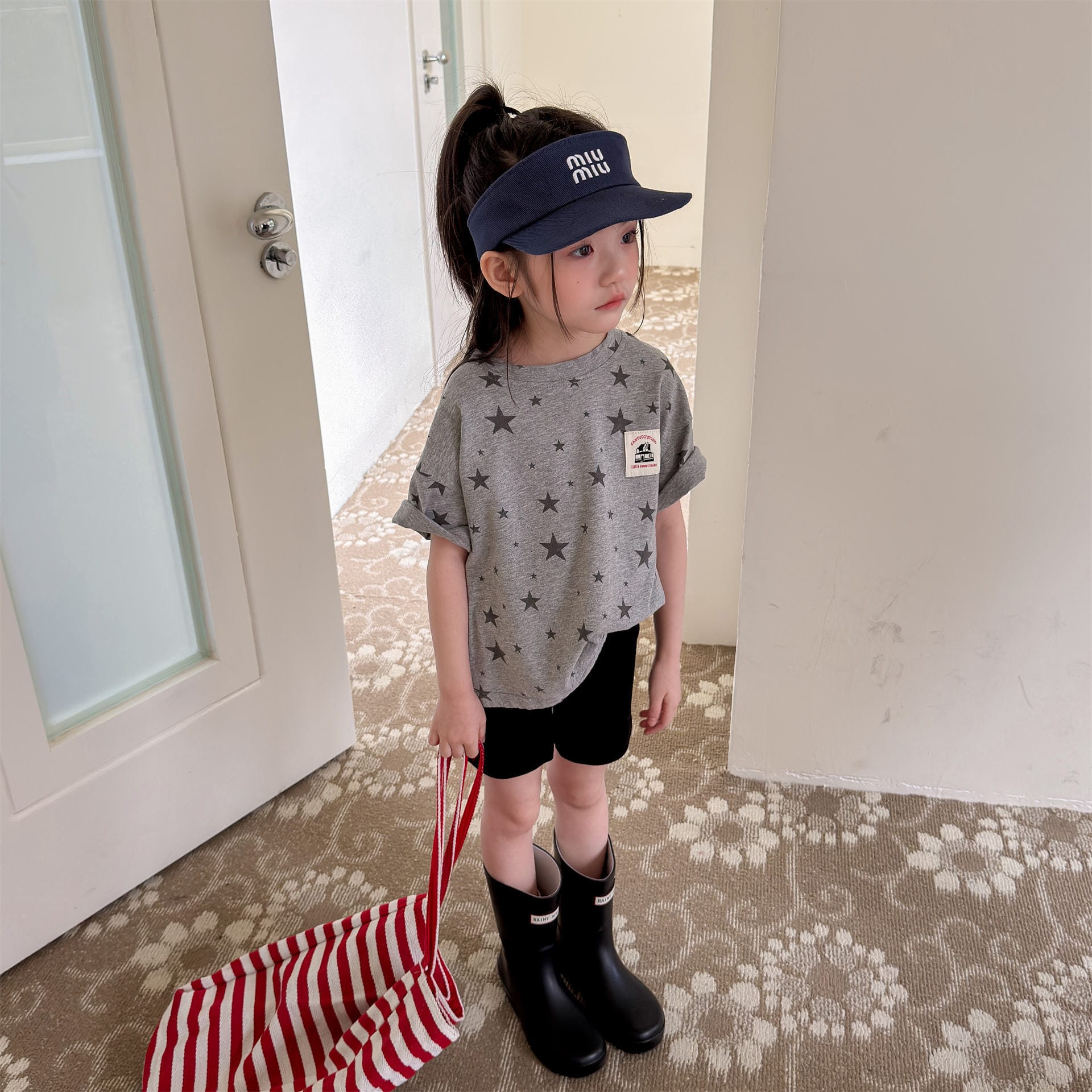 Star Print Crew Neck T-Shirt スタープリント 半袖Tシャツ【mh0013227】 ADbaby 半袖Tシャツ