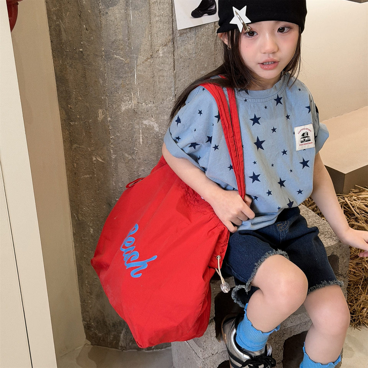 Star Print Crew Neck T-Shirt スタープリント 半袖Tシャツ【mh0013227】 ADbaby 半袖Tシャツ