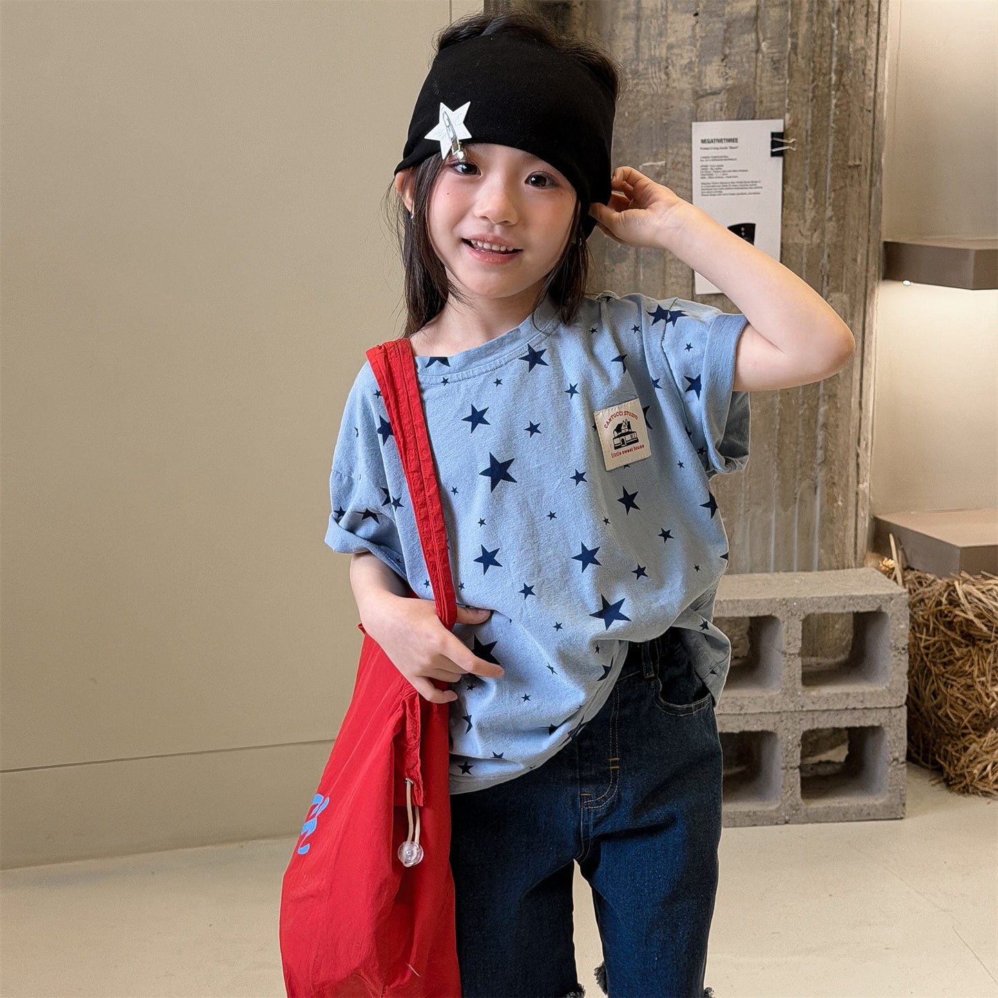 Star Print Crew Neck T-Shirt スタープリント 半袖Tシャツ【mh0013227】 ADbaby 半袖Tシャツ