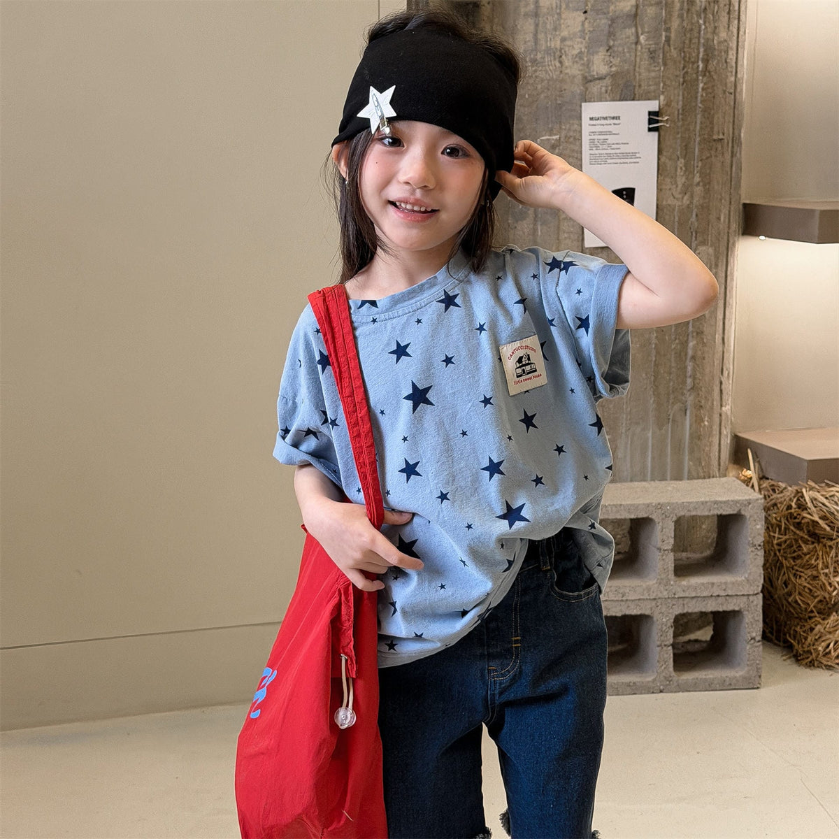 Star Print Crew Neck T-Shirt スタープリント 半袖Tシャツ【mh0013227】 ADbaby 半袖Tシャツ