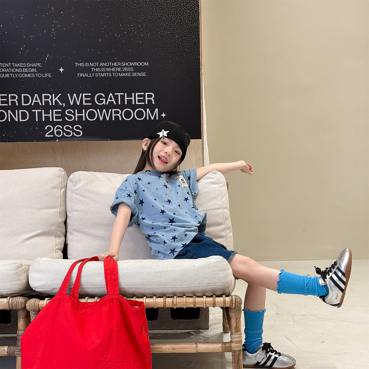 Star Print Crew Neck T-Shirt スタープリント 半袖Tシャツ【mh0013227】 ADbaby 半袖Tシャツ