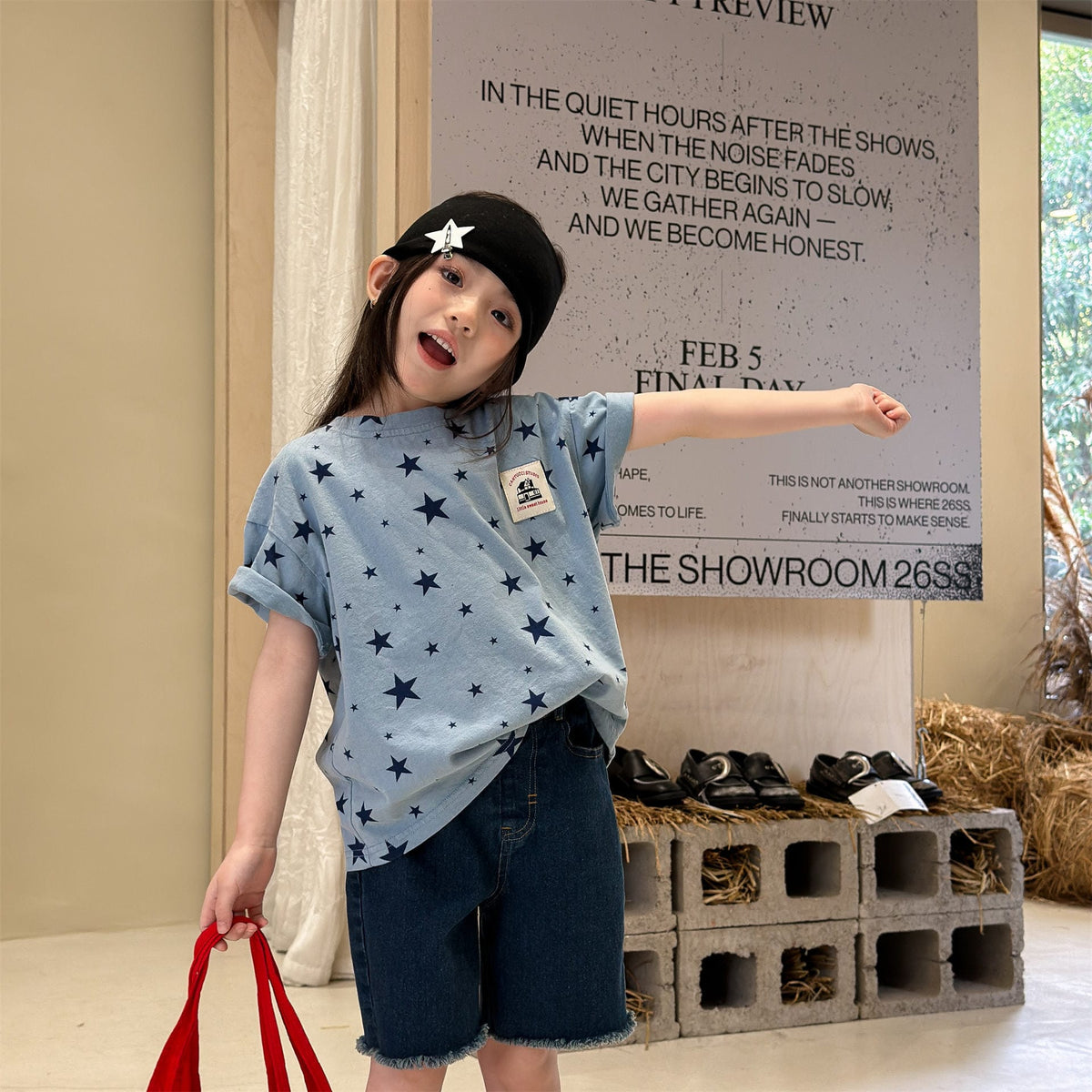 Star Print Crew Neck T-Shirt スタープリント 半袖Tシャツ【mh0013227】 ADbaby 半袖Tシャツ