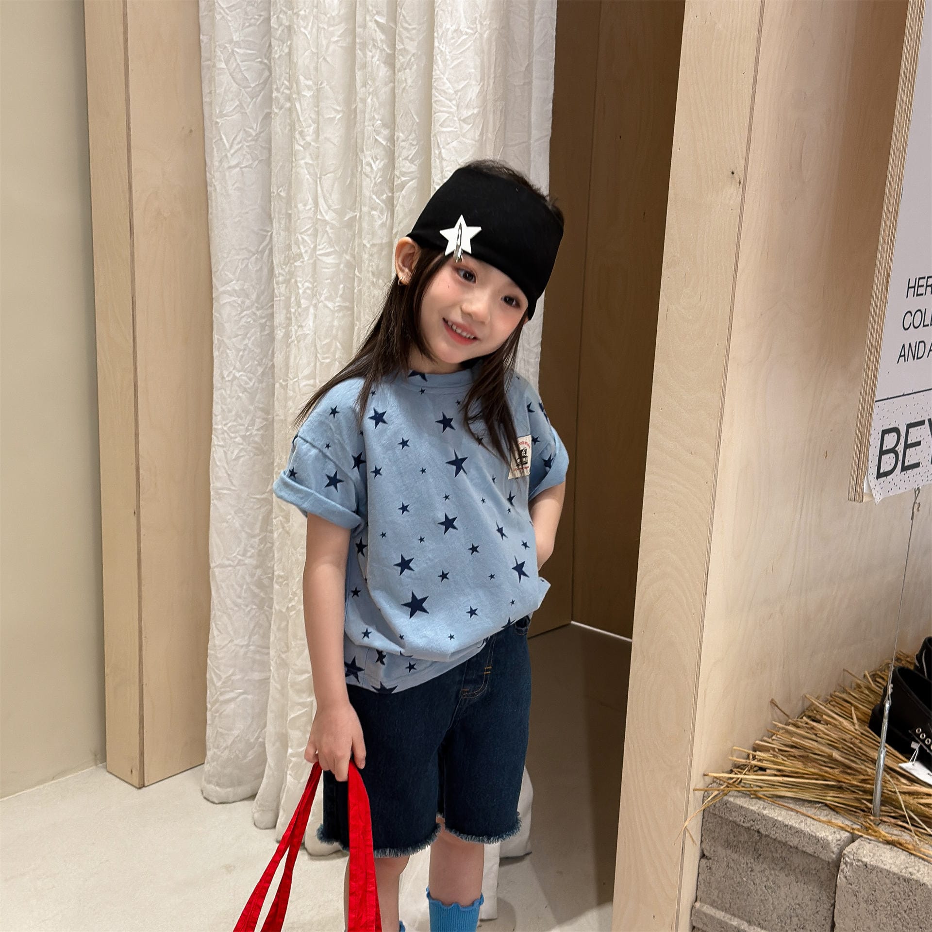 Star Print Crew Neck T-Shirt スタープリント 半袖Tシャツ【mh0013227】 ADbaby 半袖Tシャツ
