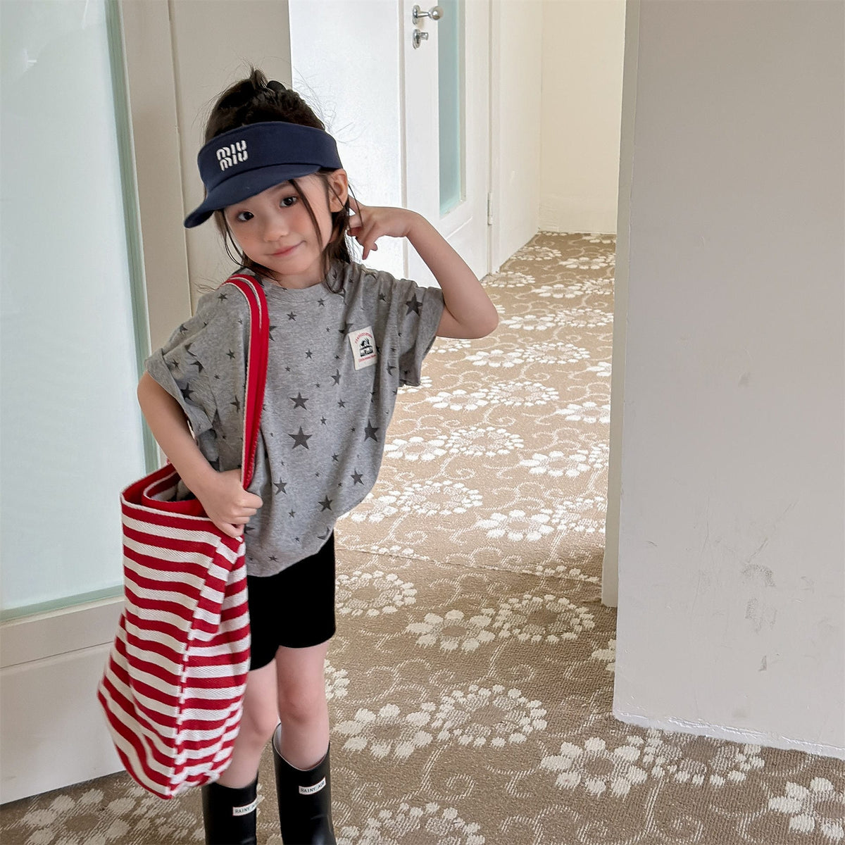 Star Print Crew Neck T-Shirt スタープリント 半袖Tシャツ【mh0013227】 ADbaby 半袖Tシャツ