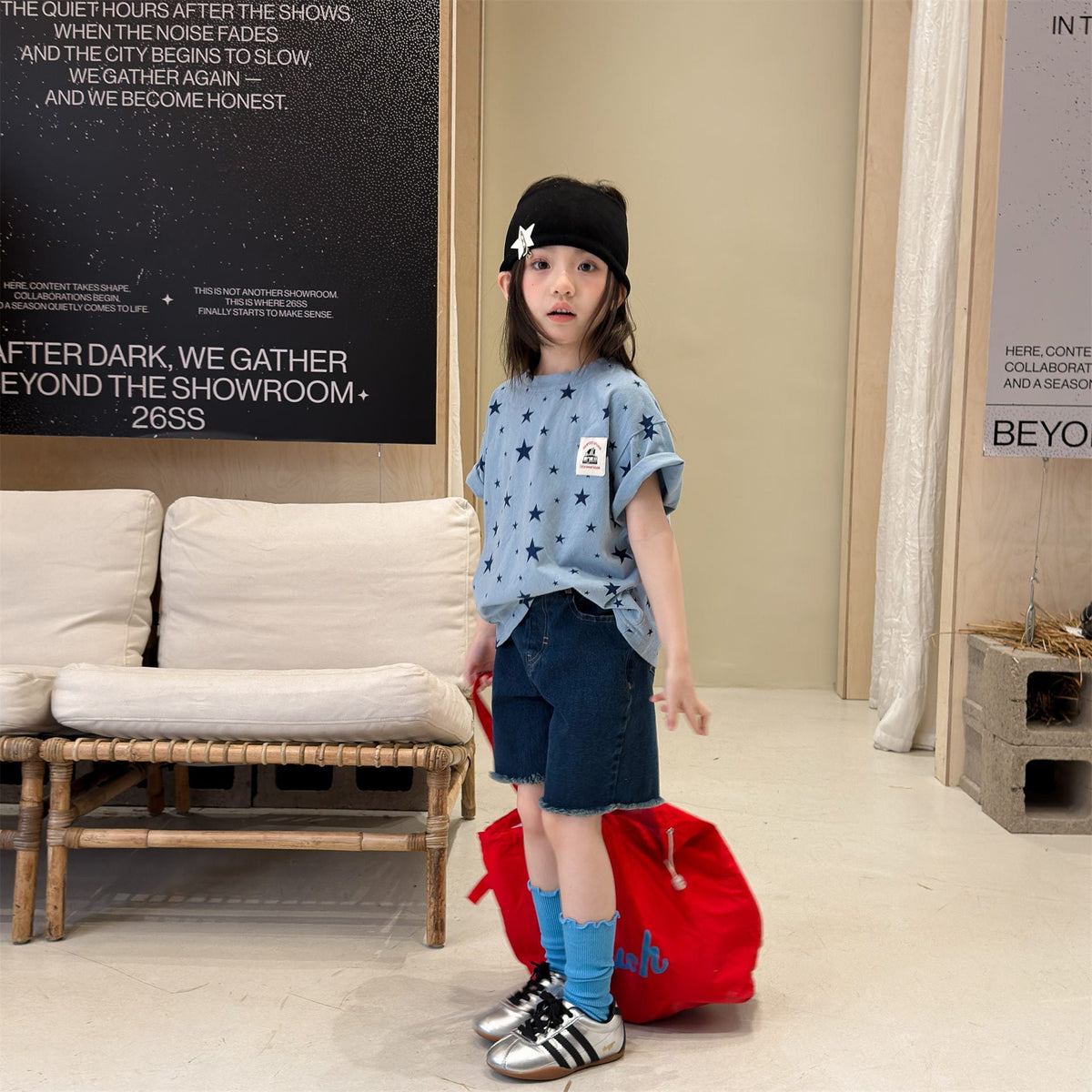 Star Print Crew Neck T-Shirt スタープリント 半袖Tシャツ【mh0013227】 ADbaby 半袖Tシャツ