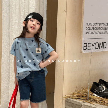 Star Print Crew Neck T-Shirt スタープリント 半袖Tシャツ【mh0013227】 ADbaby 半袖Tシャツ