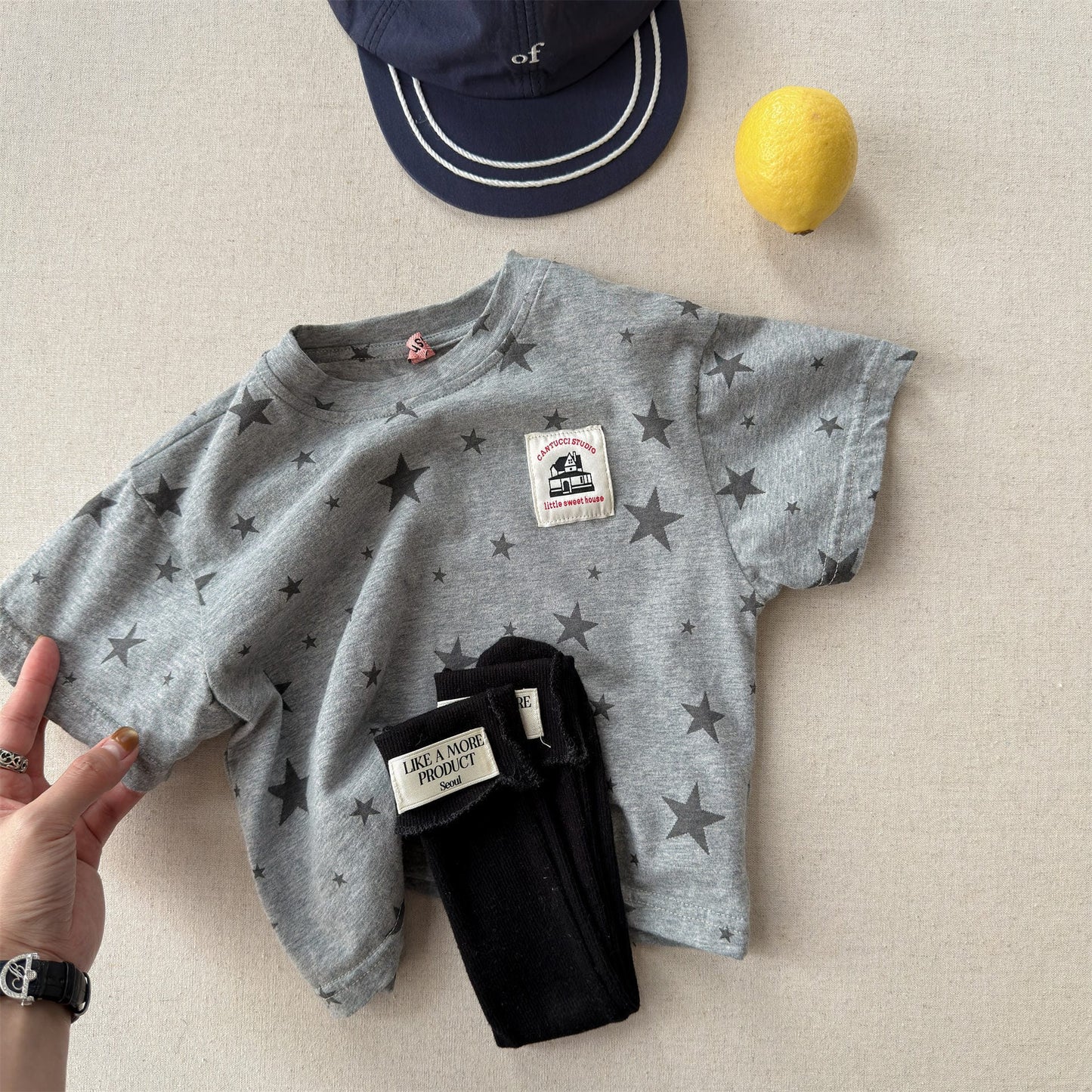 Star Print Crew Neck T-Shirt スタープリント 半袖Tシャツ【mh0013227】 Light Gray / 80cm ADbaby 半袖Tシャツ