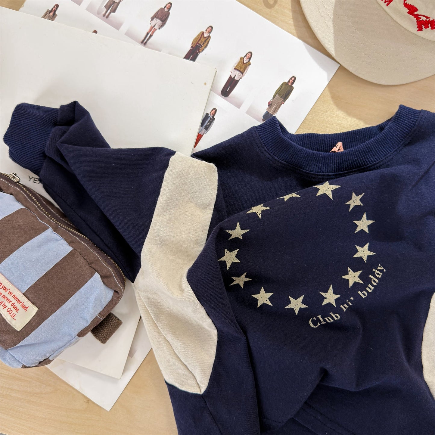 Star Print Panel Sleeve Tee 星柄 プリント 切替 長袖 Tシャツ【mh0012450】 ADbaby 長袖Tシャツ