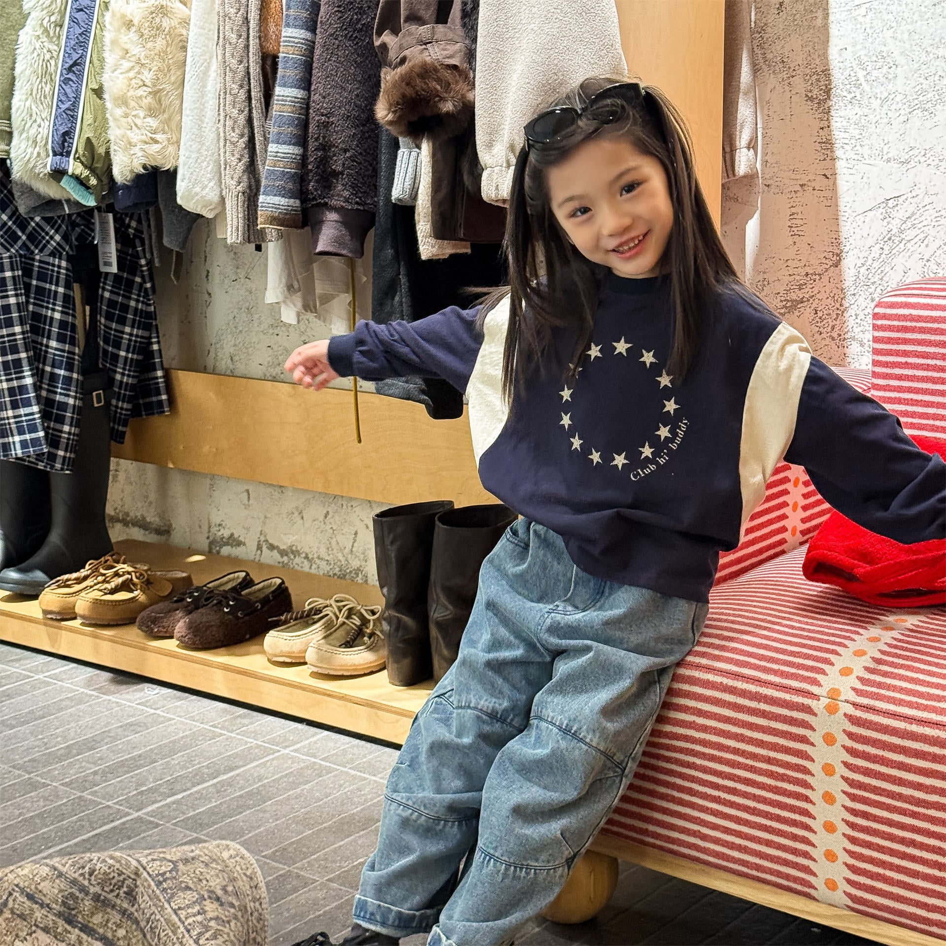 Star Print Panel Sleeve Tee 星柄 プリント 切替 長袖 Tシャツ【mh0012450】 ADbaby 長袖Tシャツ