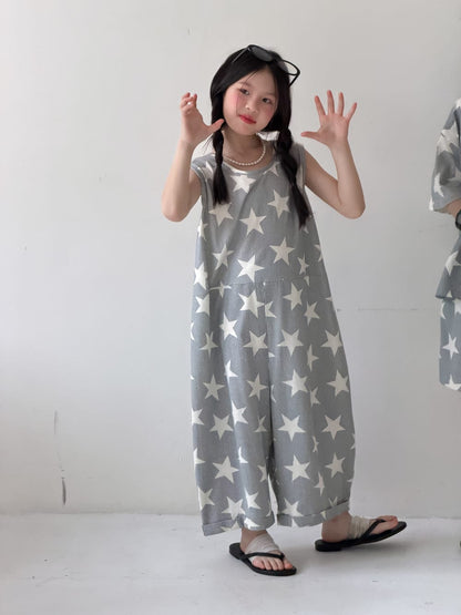 Star Print Separates スター 半袖Tシャツ ショートパンツ ノースリーブオールインワン【mh0013126】 Jumpsuit / 100cm KUMAI.KIDS 半袖セットアップ