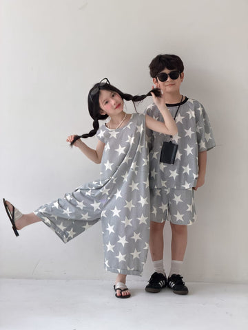 Star Print Separates スター 半袖Tシャツ ショートパンツ ノースリーブオールインワン【mh0013126】 KUMAI.KIDS 半袖セットアップ