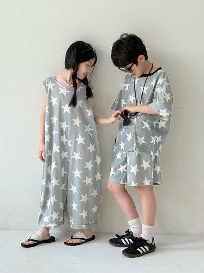 Star Print Separates スター 半袖Tシャツ ショートパンツ ノースリーブオールインワン【mh0013126】 KUMAI.KIDS 半袖セットアップ