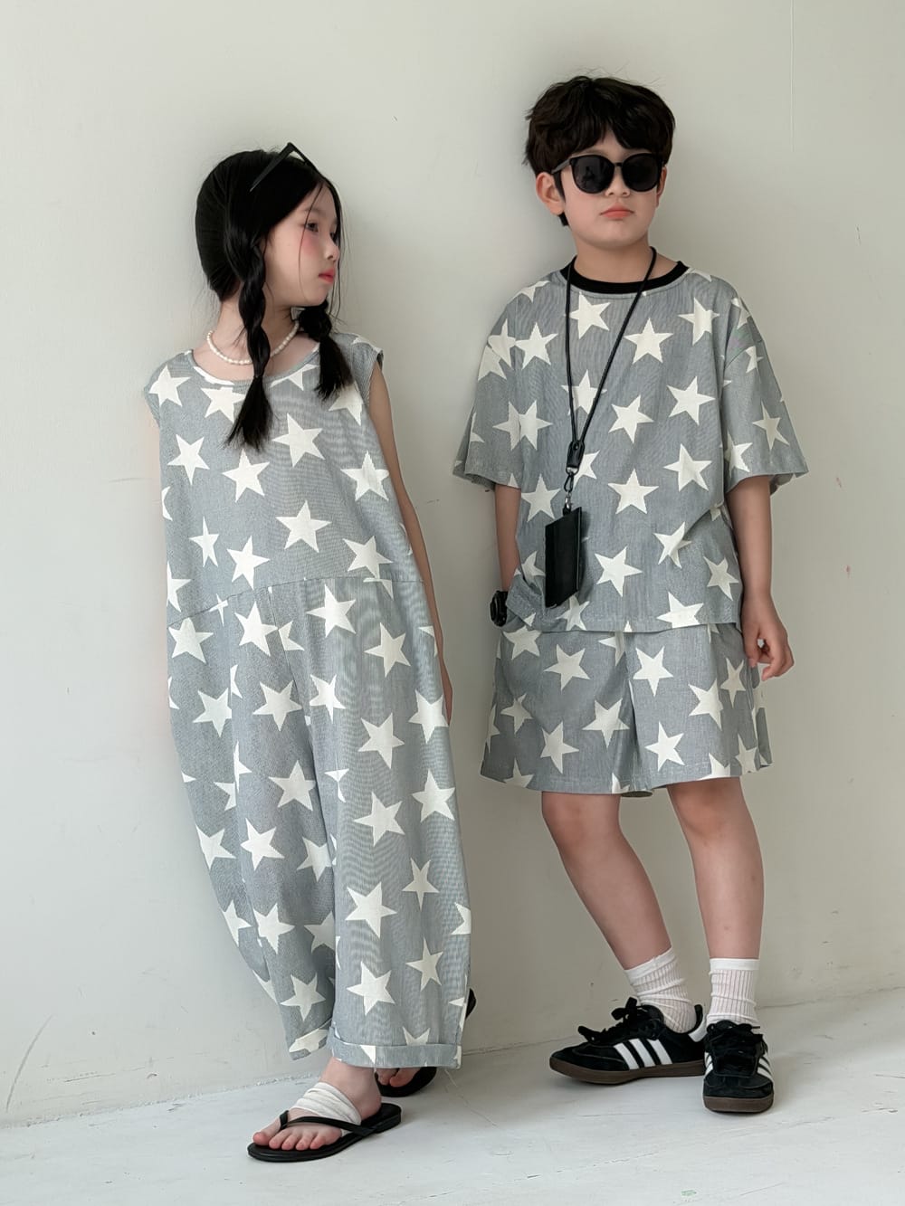 Star Print Separates スター 半袖Tシャツ ショートパンツ ノースリーブオールインワン【mh0013126】 KUMAI.KIDS 半袖セットアップ
