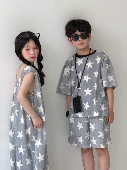 Star Print Separates スター 半袖Tシャツ ショートパンツ ノースリーブオールインワン【mh0013126】 KUMAI.KIDS 半袖セットアップ