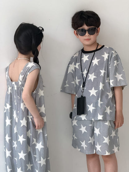 Star Print Separates スター 半袖Tシャツ ショートパンツ ノースリーブオールインワン【mh0013126】 KUMAI.KIDS 半袖セットアップ