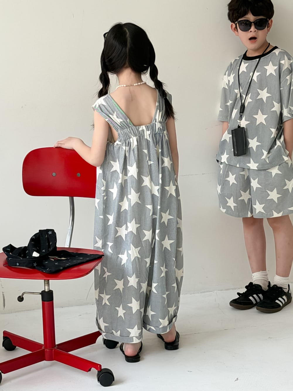 Star Print Separates スター 半袖Tシャツ ショートパンツ ノースリーブオールインワン【mh0013126】 KUMAI.KIDS 半袖セットアップ