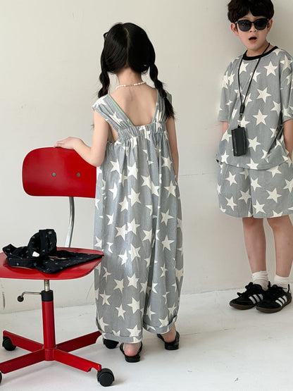 Star Print Separates スター 半袖Tシャツ ショートパンツ ノースリーブオールインワン【mh0013126】 KUMAI.KIDS 半袖セットアップ