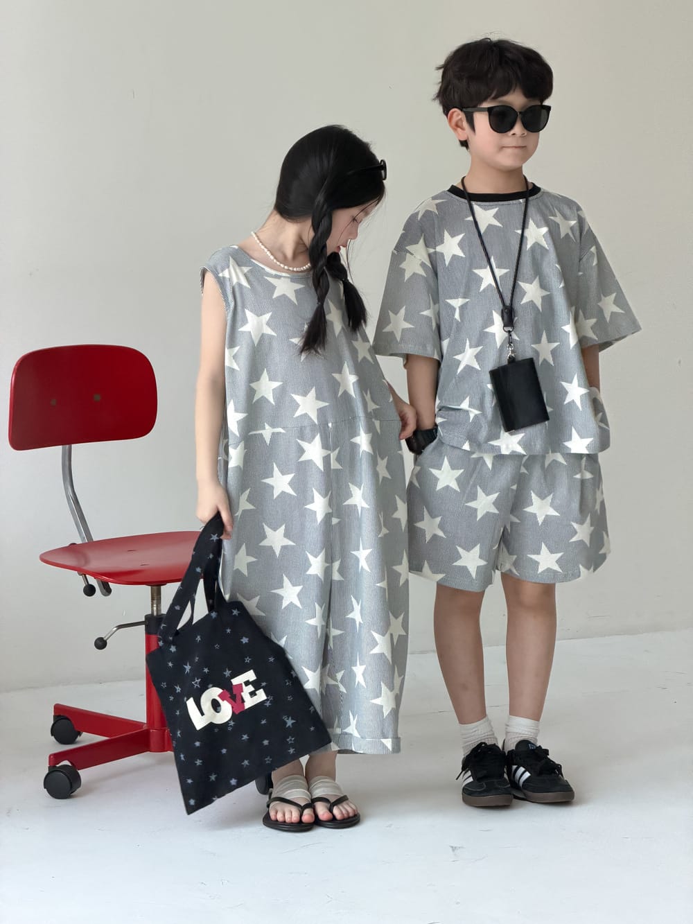 Star Print Separates スター 半袖Tシャツ ショートパンツ ノースリーブオールインワン【mh0013126】 KUMAI.KIDS 半袖セットアップ