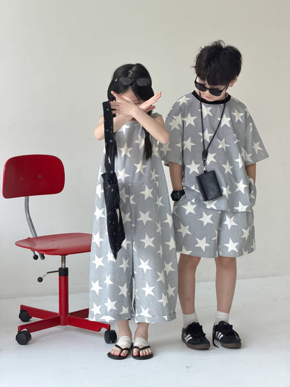 Star Print Separates スター 半袖Tシャツ ショートパンツ ノースリーブオールインワン【mh0013126】 KUMAI.KIDS 半袖セットアップ