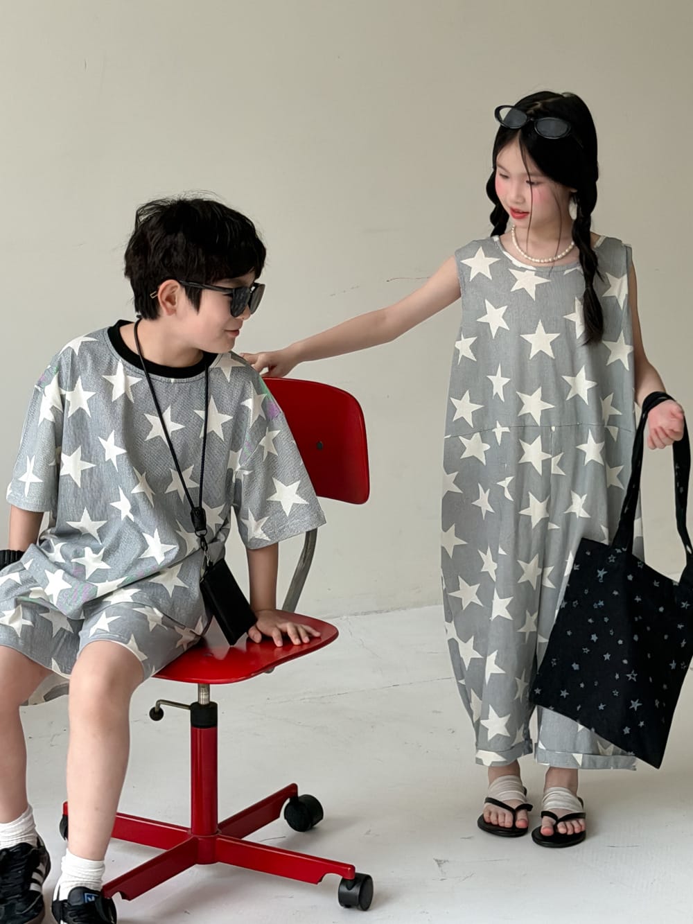 Star Print Separates スター 半袖Tシャツ ショートパンツ ノースリーブオールインワン【mh0013126】 KUMAI.KIDS 半袖セットアップ
