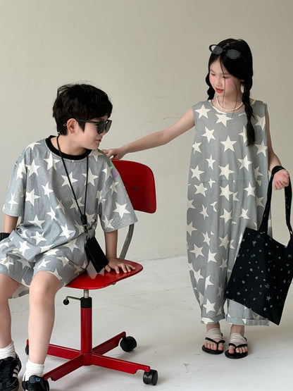 Star Print Separates スター 半袖Tシャツ ショートパンツ ノースリーブオールインワン【mh0013126】 KUMAI.KIDS 半袖セットアップ