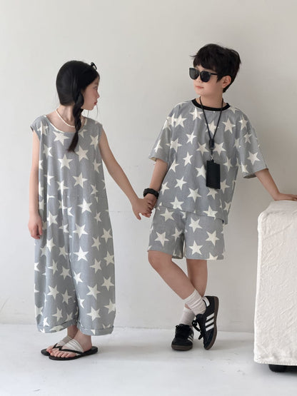 Star Print Separates スター 半袖Tシャツ ショートパンツ ノースリーブオールインワン【mh0013126】 KUMAI.KIDS 半袖セットアップ