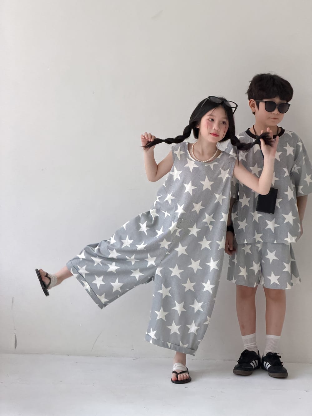 Star Print Separates スター 半袖Tシャツ ショートパンツ ノースリーブオールインワン【mh0013126】 KUMAI.KIDS 半袖セットアップ