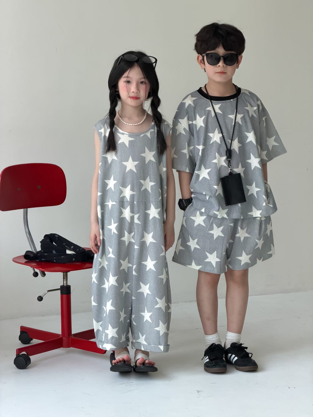 Star Print Separates スター 半袖Tシャツ ショートパンツ ノースリーブオールインワン【mh0013126】 KUMAI.KIDS 半袖セットアップ