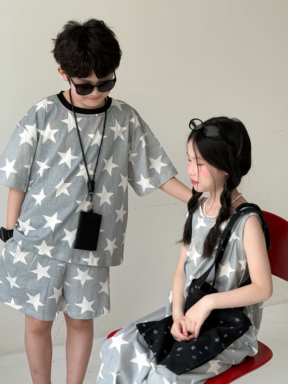 Star Print Separates スター 半袖Tシャツ ショートパンツ ノースリーブオールインワン【mh0013126】 KUMAI.KIDS 半袖セットアップ
