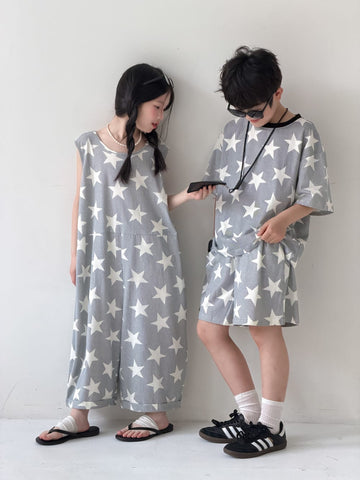 Star Print Separates スター 半袖Tシャツ ショートパンツ ノースリーブオールインワン【mh0013126】 KUMAI.KIDS 半袖セットアップ