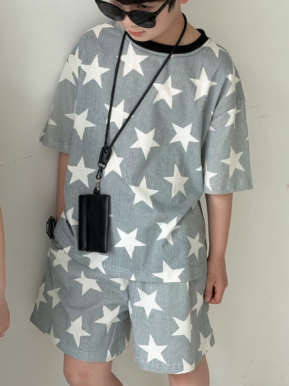 Star Print Separates スター 半袖Tシャツ ショートパンツ ノースリーブオールインワン【mh0013126】 Set / 100cm KUMAI.KIDS 半袖セットアップ