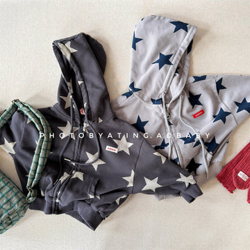 Star Print Zip Up Hoodie 星柄 プリント ジップアップ パーカー【mh0012448】 ADbaby カーディガン・パーカー