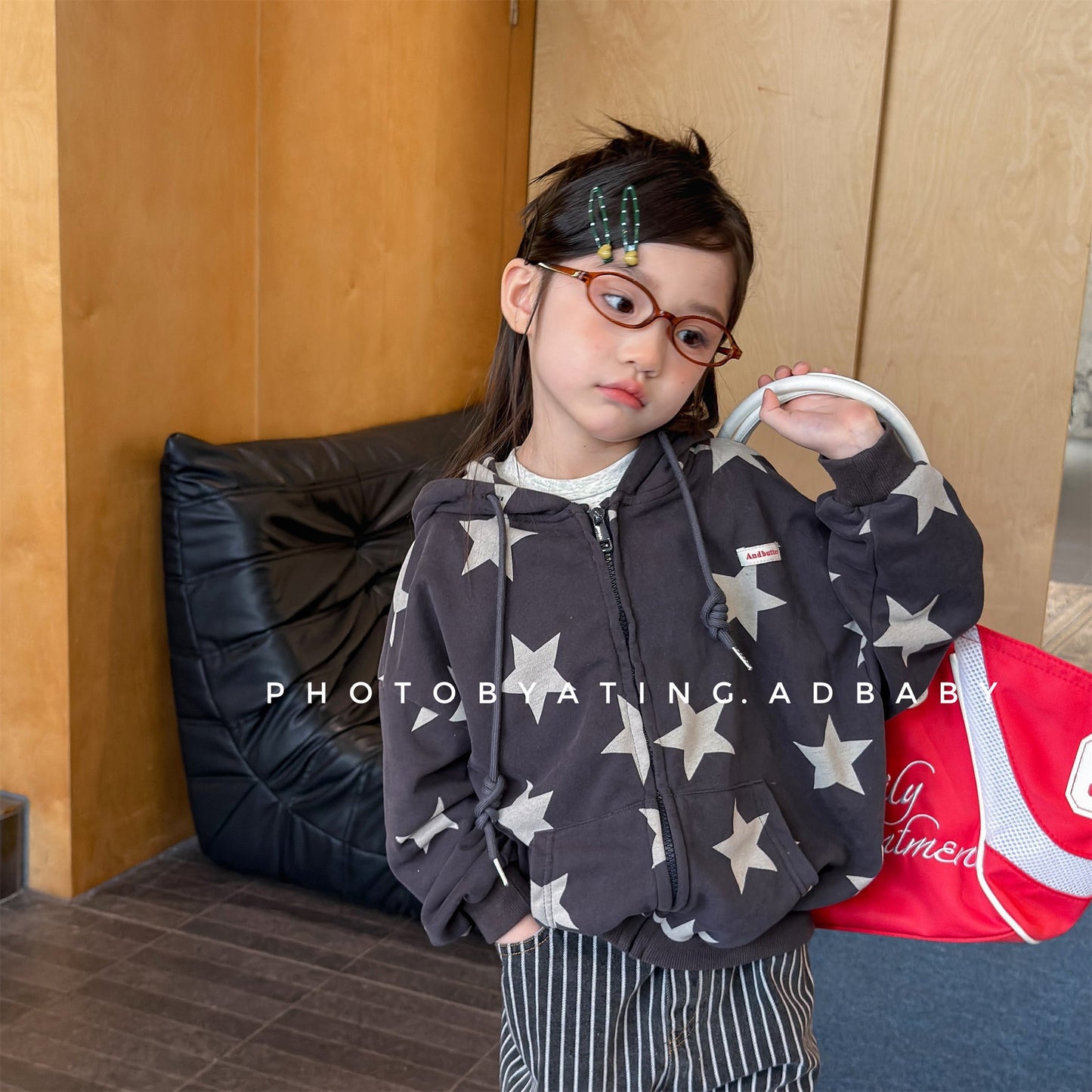 Star Print Zip Up Hoodie 星柄 プリント ジップアップ パーカー【mh0012448】 ADbaby カーディガン・パーカー