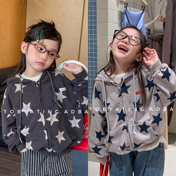 Star Print Zip Up Hoodie 星柄 プリント ジップアップ パーカー【mh0012448】 ADbaby カーディガン・パーカー