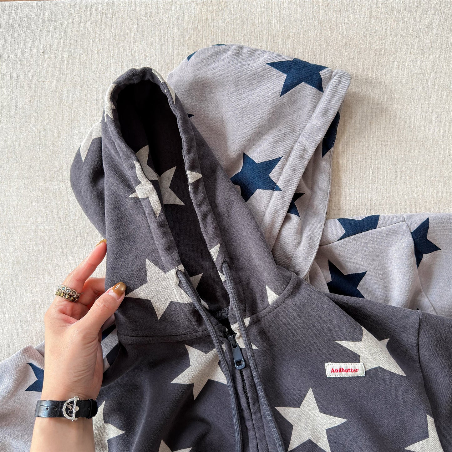 Star Print Zip Up Hoodie 星柄 プリント ジップアップ パーカー【mh0012448】 ADbaby カーディガン・パーカー