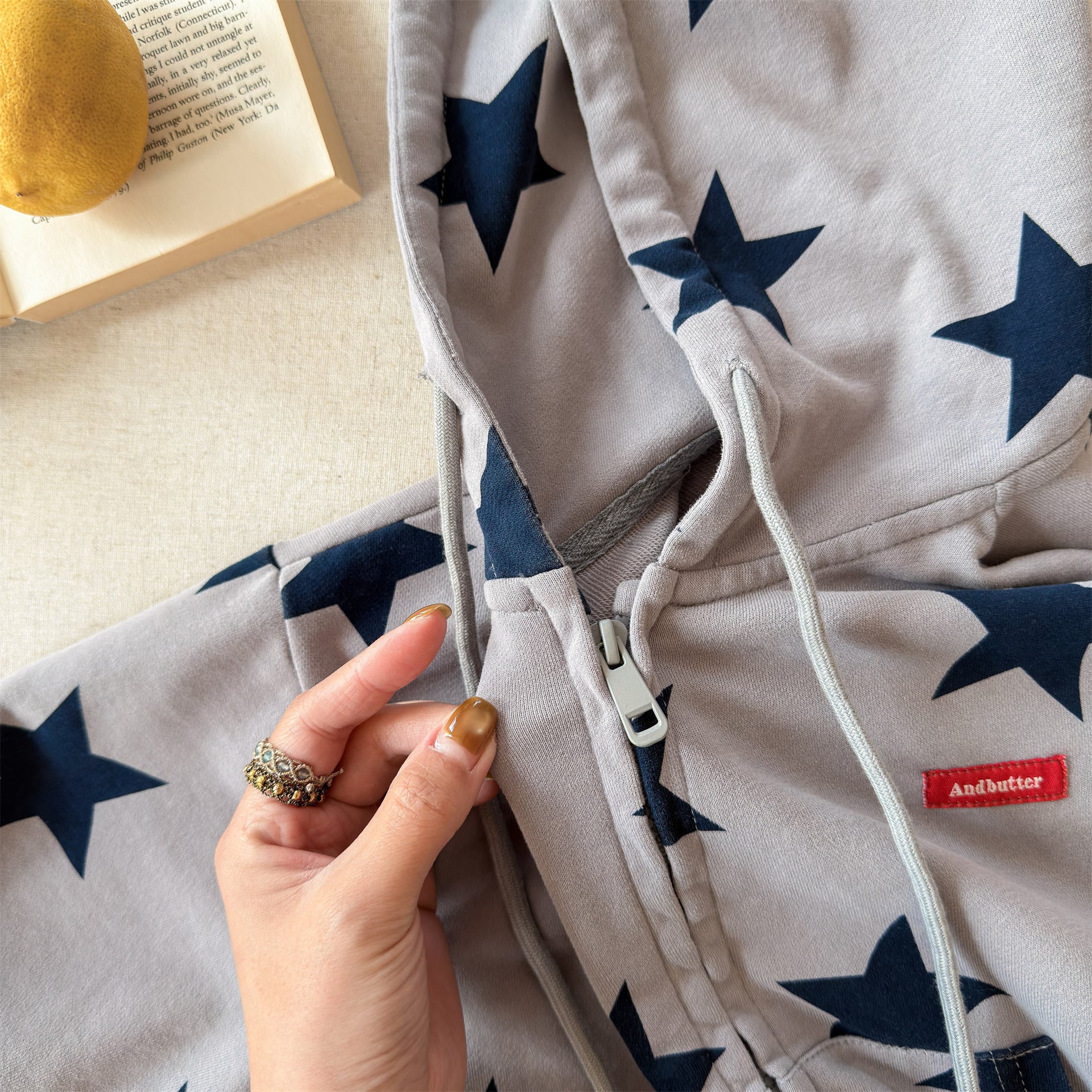 Star Print Zip Up Hoodie 星柄 プリント ジップアップ パーカー【mh0012448】 ADbaby カーディガン・パーカー