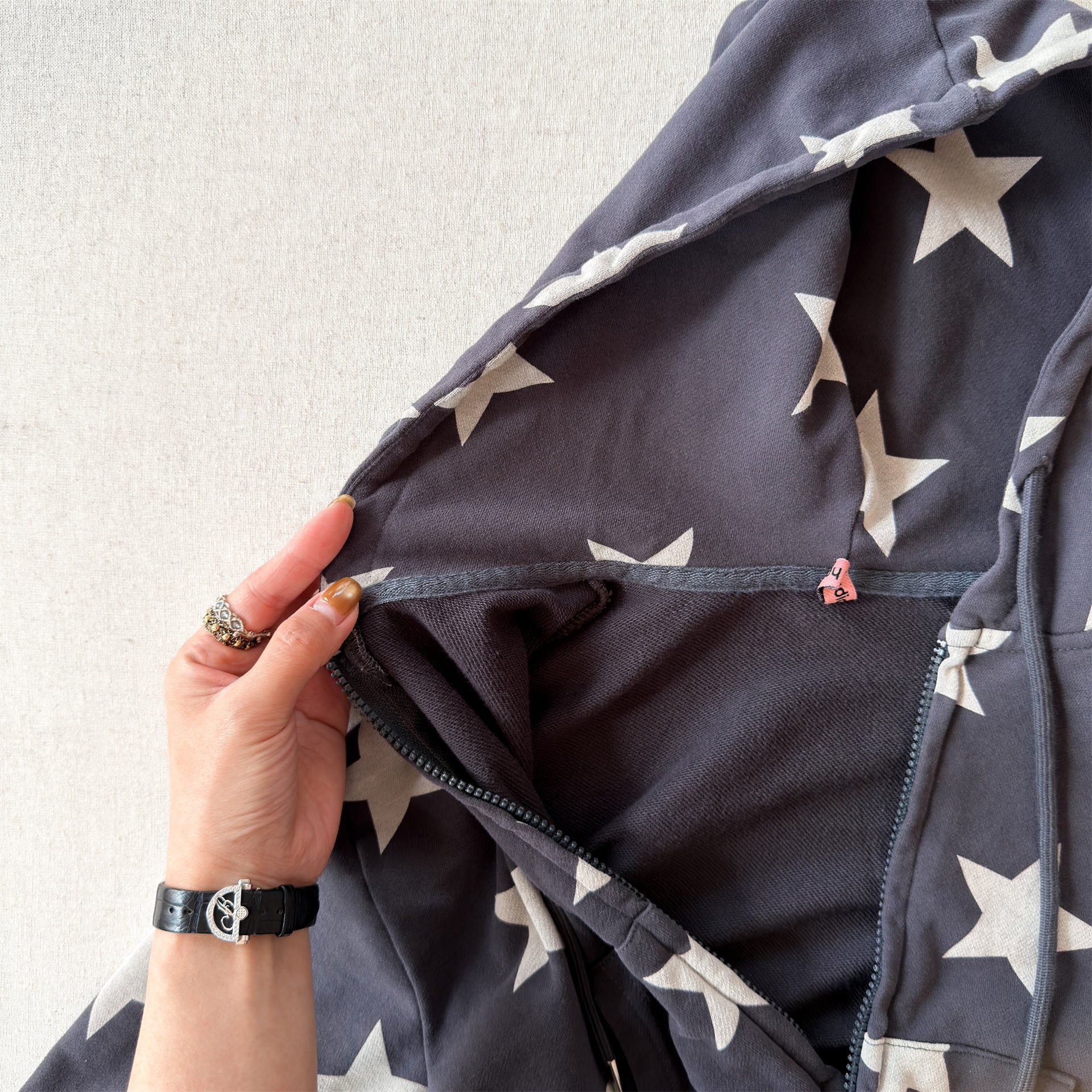 Star Print Zip Up Hoodie 星柄 プリント ジップアップ パーカー【mh0012448】 ADbaby カーディガン・パーカー