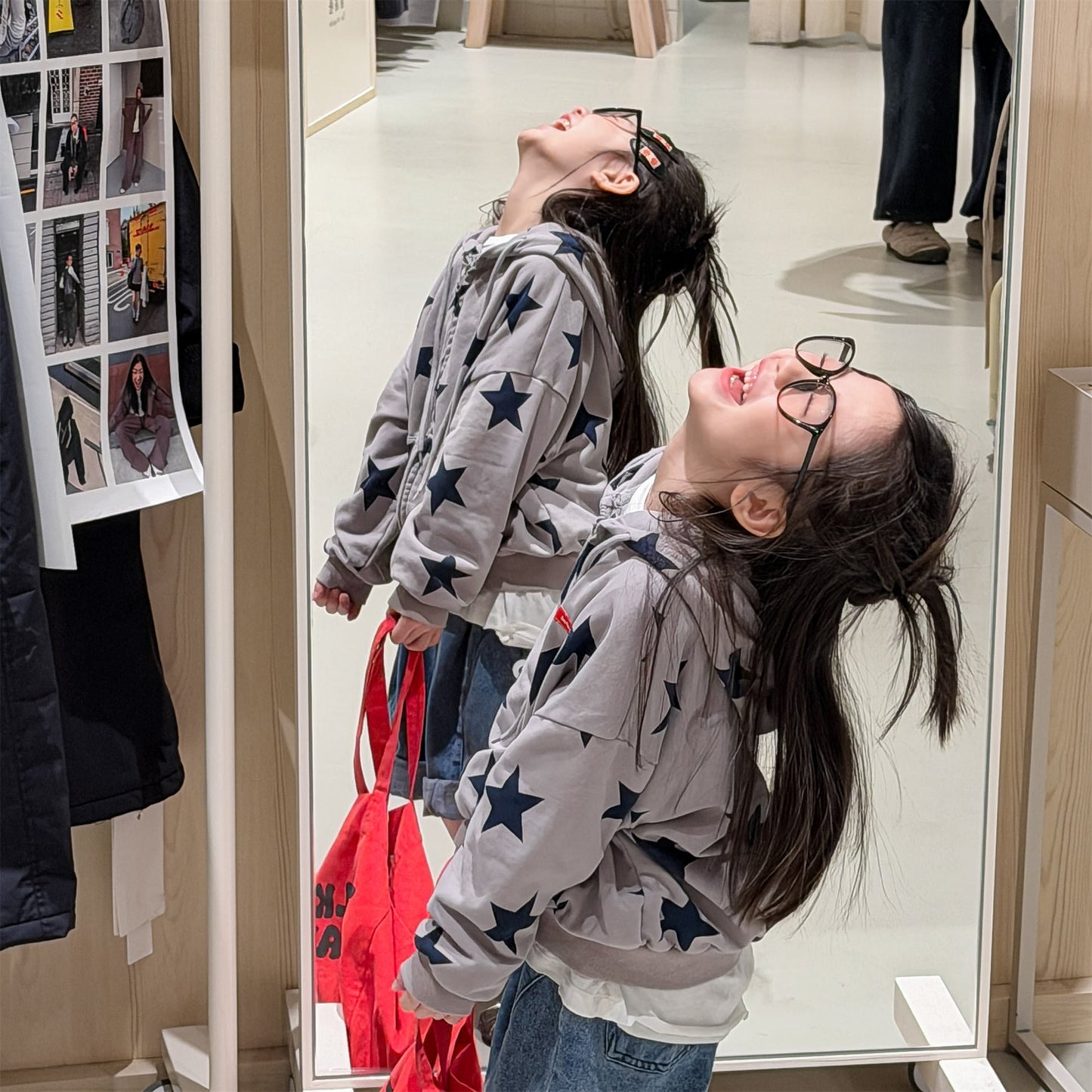 Star Print Zip Up Hoodie 星柄 プリント ジップアップ パーカー【mh0012448】 ADbaby カーディガン・パーカー