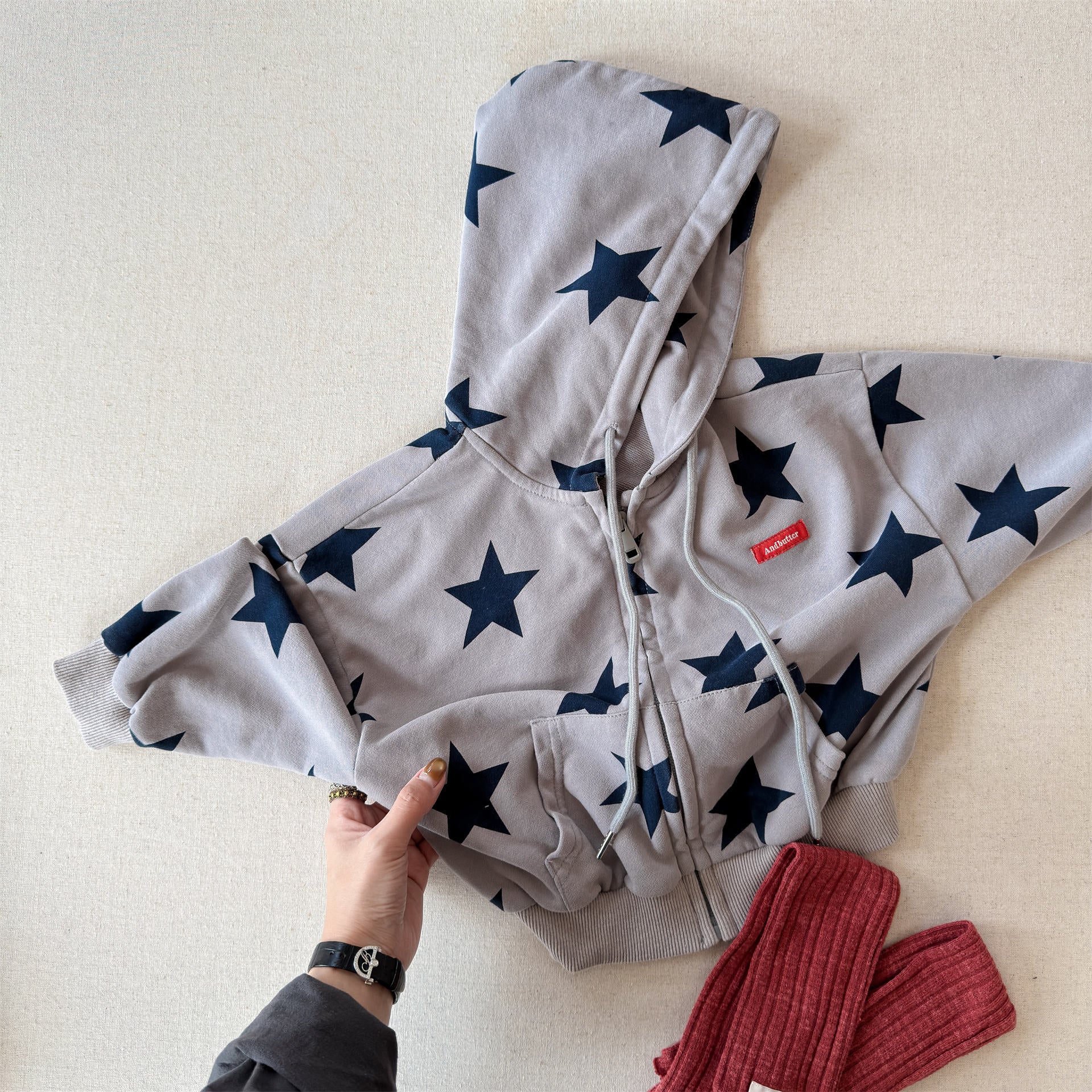 Star Print Zip Up Hoodie 星柄 プリント ジップアップ パーカー【mh0012448】 Light Grey / 80cm ADbaby カーディガン・パーカー