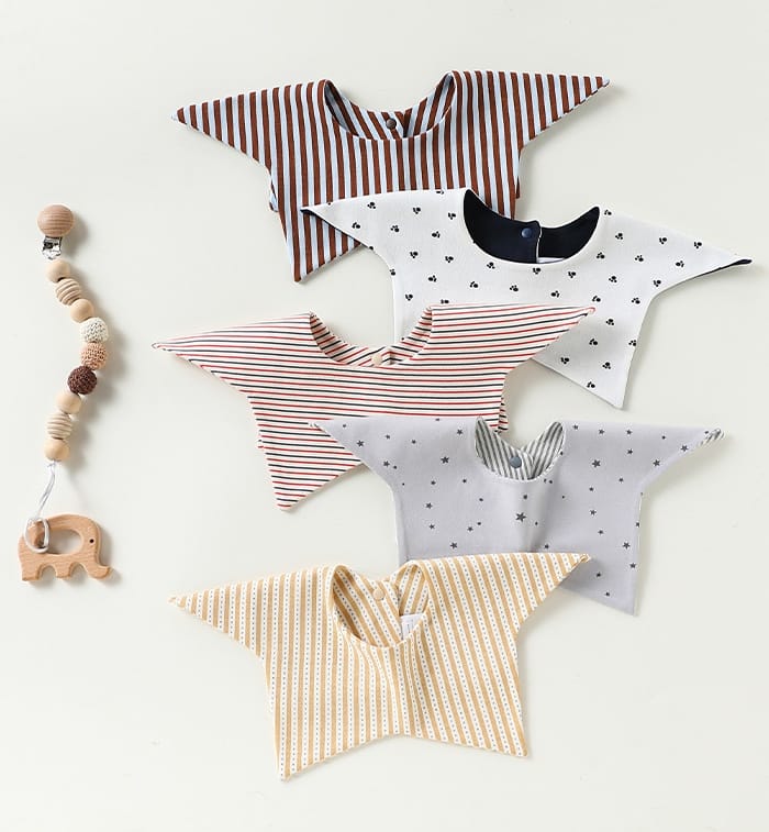 Star Shape 360 Degree Rotating Cotton ストライプ スター スタイ【mh0012775】 Beitaoya よだれかけ