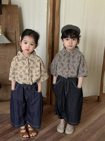 Stitch Contrast Denim Cropped Pants ステッチ クロップドパンツ【mh0013469】 Jiaye Kids デニムパンツ