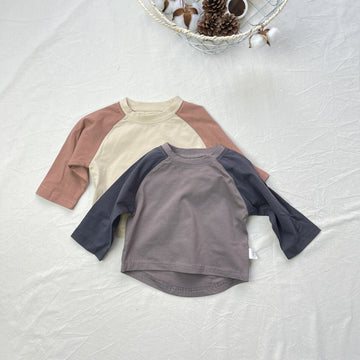 Stitched Round Neck Long Sleeve Tee パッチワーク クルーネック 長袖Tシャツ【mh0012301】 yi nian ni
