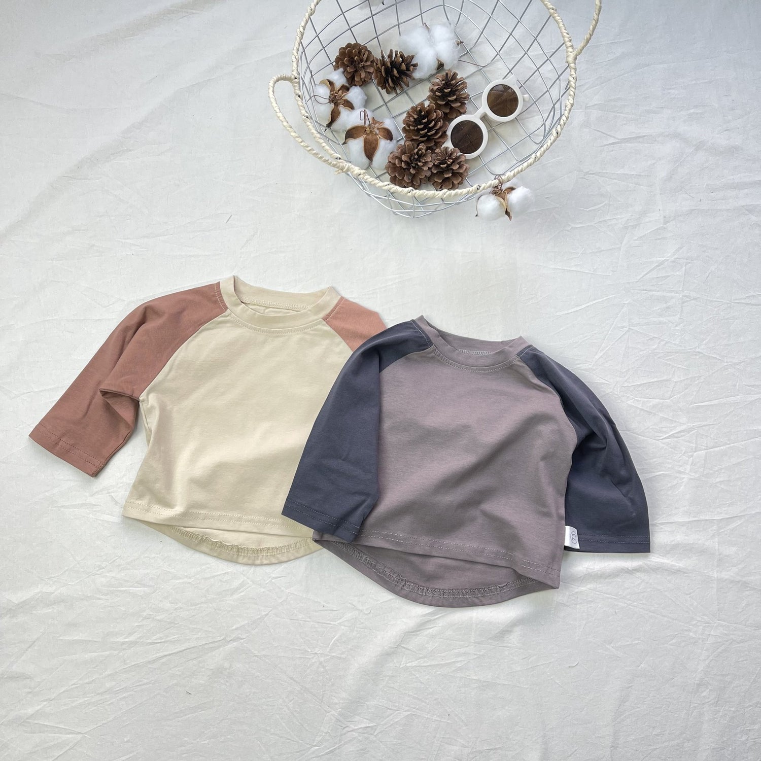 Stitched Round Neck Long Sleeve Tee パッチワーク クルーネック 長袖Tシャツ【mh0012301】 yi nian ni