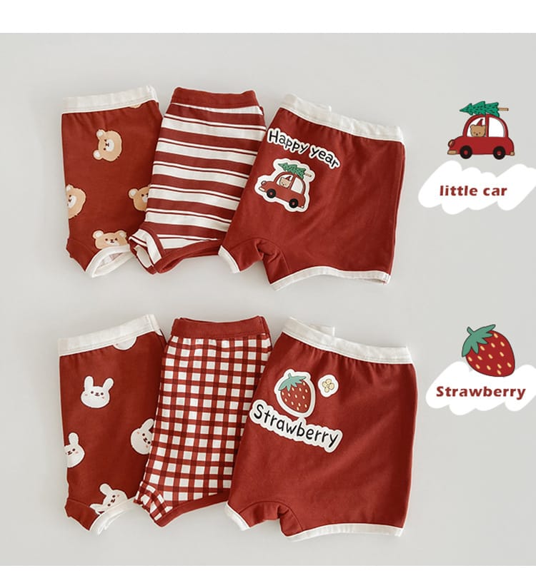 Strawberry Bear Printed Cotton Underwear ストロベリー ショーツ 下着 3枚セット【mh0013554】 mamahalo accessory 幼児用下着