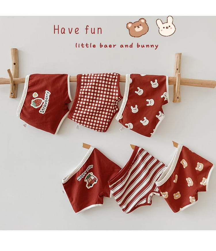 Strawberry Bear Printed Cotton Underwear ストロベリー ショーツ 下着 3枚セット【mh0013554】 mamahalo accessory 幼児用下着