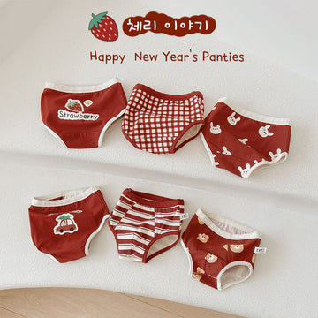 Strawberry Bear Printed Cotton Underwear ストロベリー ショーツ 下着 3枚セット【mh0013554】 mamahalo accessory 幼児用下着