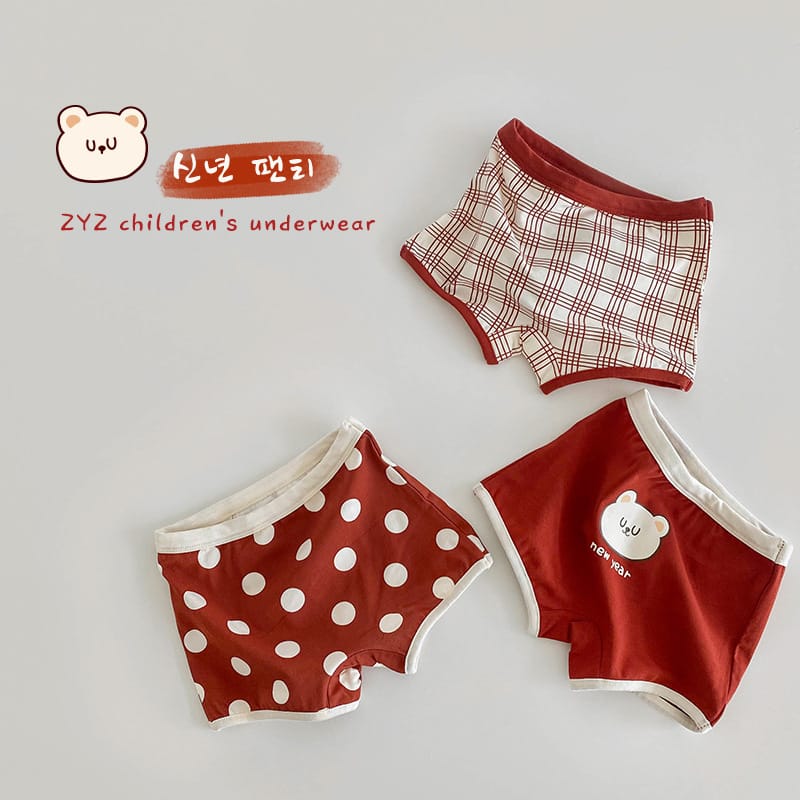 Strawberry Bear Printed Cotton Underwear ストロベリー ショーツ 下着 3枚セット【mh0013554】 N092 Boy Boxer / S mamahalo accessory 幼児用下着