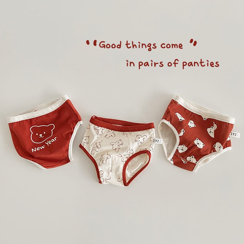 Strawberry Bear Printed Cotton Underwear ストロベリー ショーツ 下着 3枚セット【mh0013554】 N093 Boy Triangle / S mamahalo accessory 幼児用下着