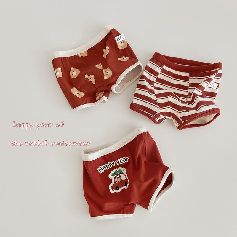 Strawberry Bear Printed Cotton Underwear ストロベリー ショーツ 下着 3枚セット【mh0013554】 N094 Boy Boxer / S mamahalo accessory 幼児用下着