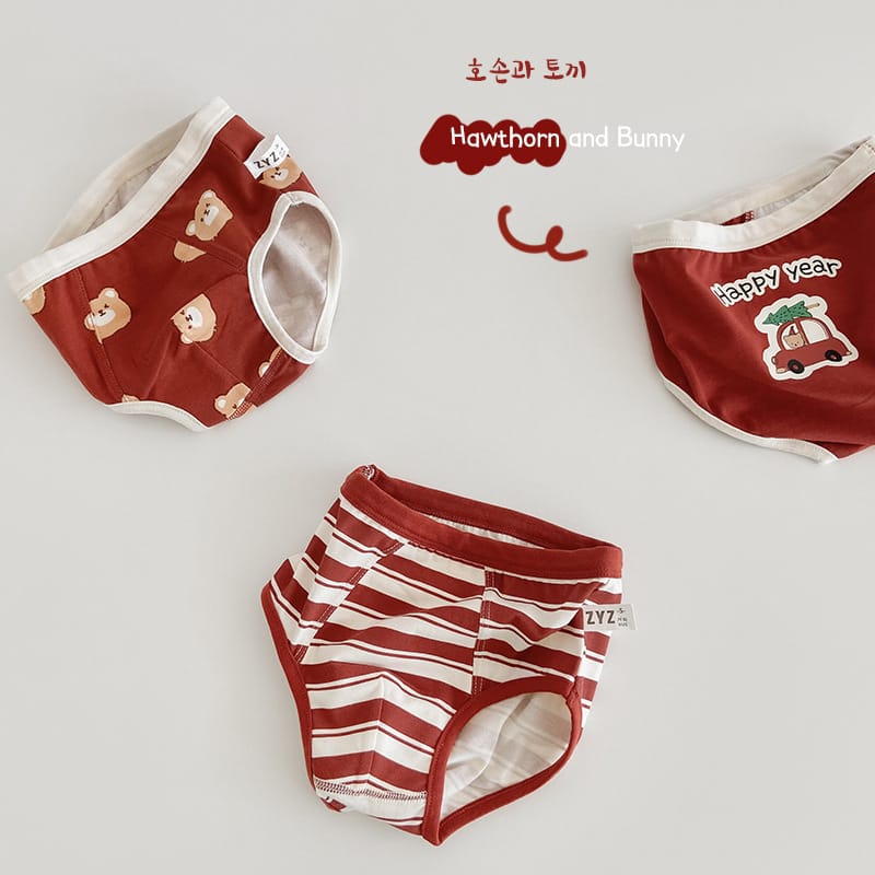 Strawberry Bear Printed Cotton Underwear ストロベリー ショーツ 下着 3枚セット【mh0013554】 N094 Boy Triangle / S mamahalo accessory 幼児用下着